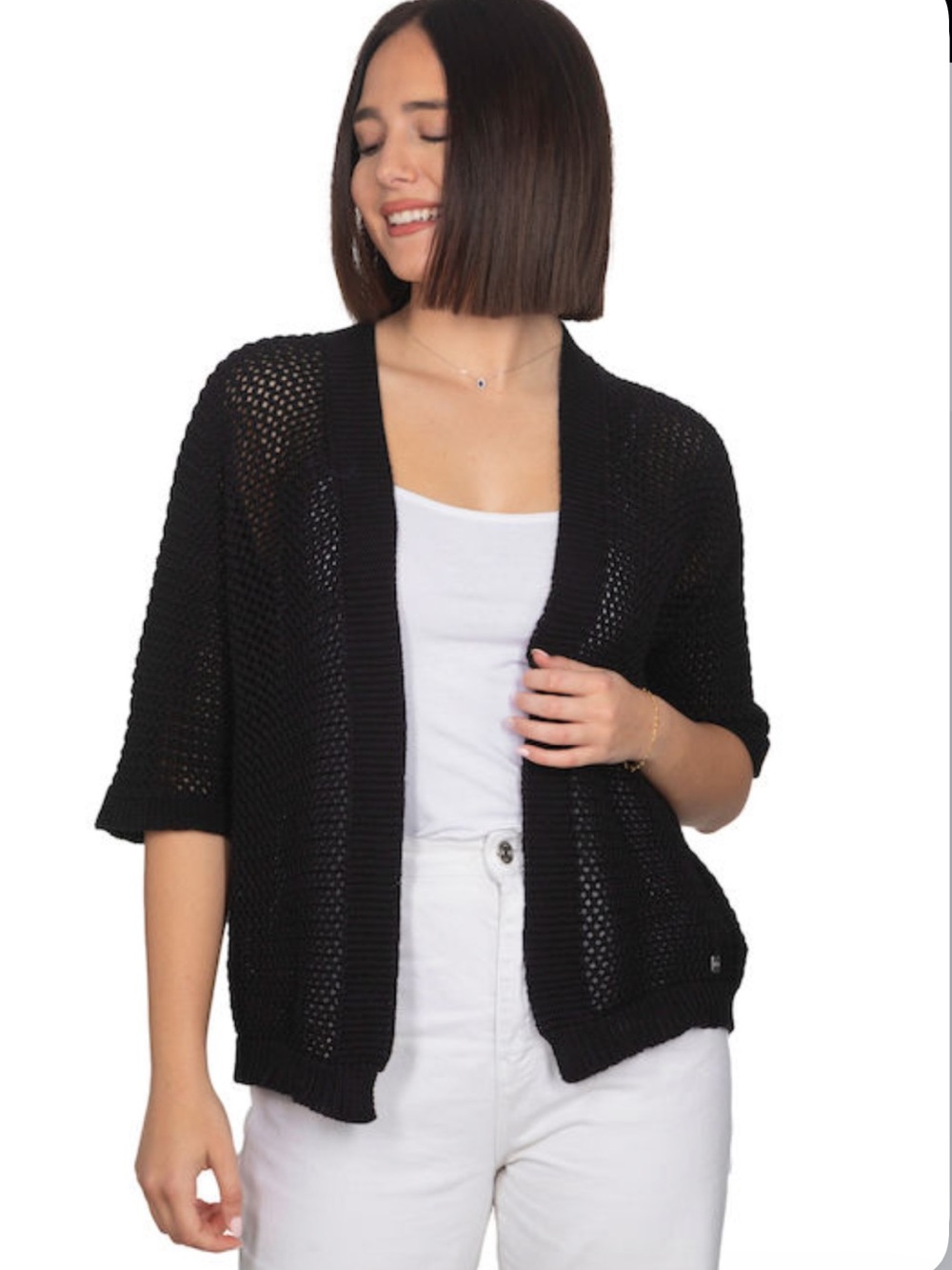 Croft&Barrow Open-Weave Draped Cardigan